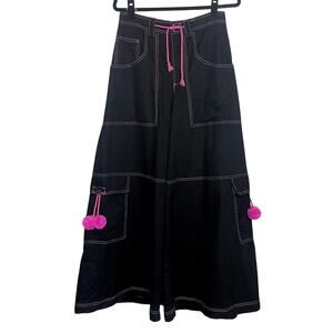 Current Mood Pavement Poetry Black Wide Leg Pants Ultra Baggy Pink Details Sz S